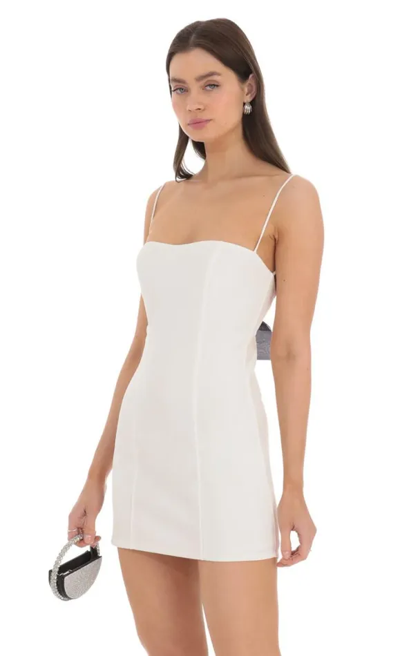 Black Back Bow Bodycon Dress White Women LUCY IN THE SKY Mini Dresses Black Back Bow Bodycon Dress White Women LUCY IN THE SKY Mini Dresses