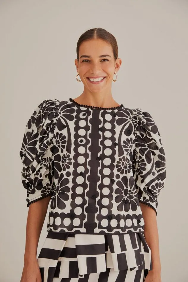 Black Palermo Puff Sleeve Blouse Women FARM Rio Blouses