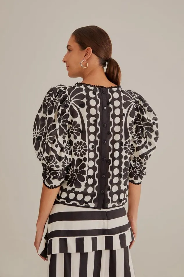 Black Palermo Puff Sleeve Blouse Women FARM Rio Blouses