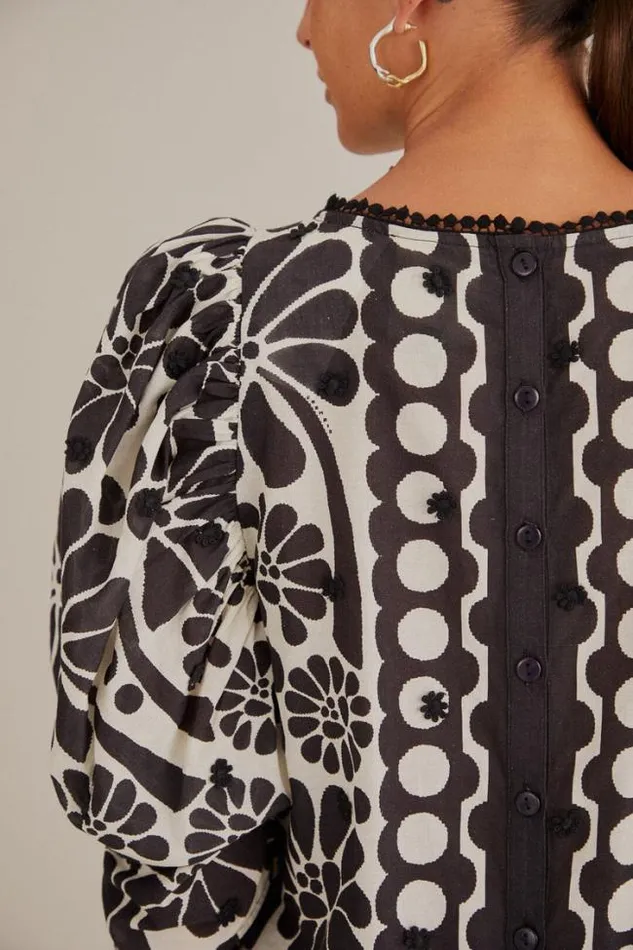 Black Palermo Puff Sleeve Blouse Women FARM Rio Blouses