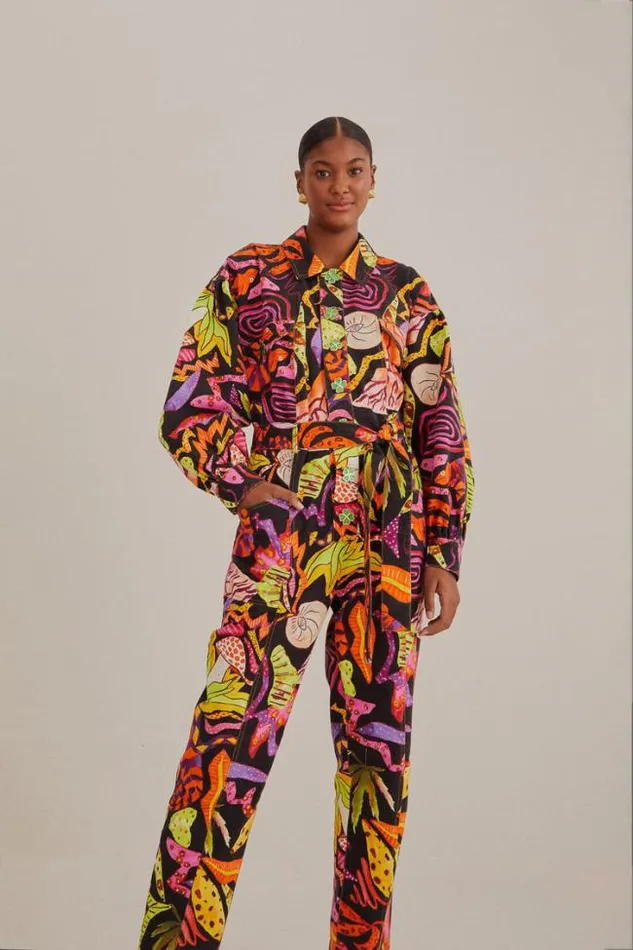 Black Psychedelic Garden Jumpsuit Women FARM Rio Jumpsuits