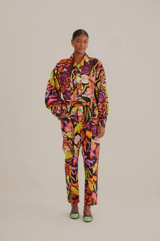 Black Psychedelic Garden Jumpsuit Women FARM Rio Jumpsuits