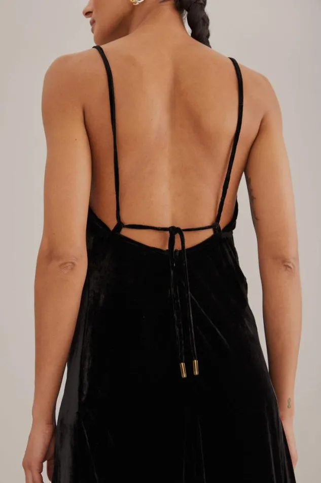 Black Richelieu Velvet Slip Dress Women FARM Rio Midi Dresses