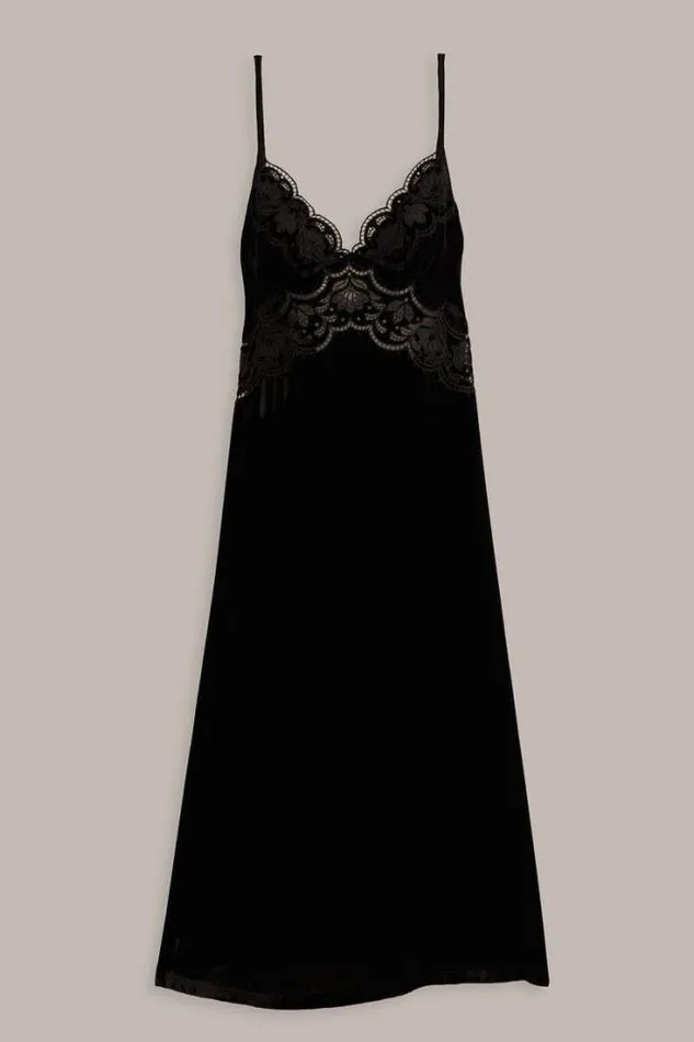Black Richelieu Velvet Slip Dress Women FARM Rio Midi Dresses