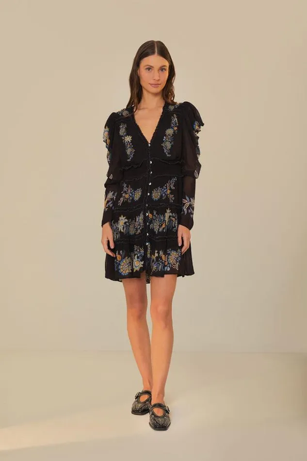 Black Stitched Garden Short Sleeve Midi Dress Women FARM Rio Midi Dresses