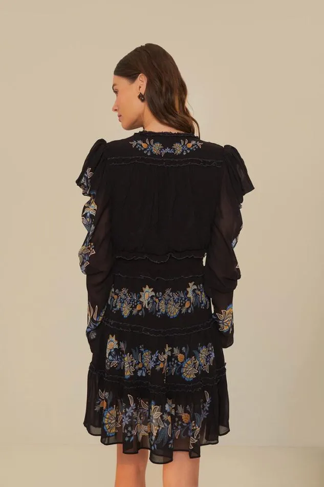 Black Stitched Garden Short Sleeve Midi Dress Women FARM Rio Midi Dresses