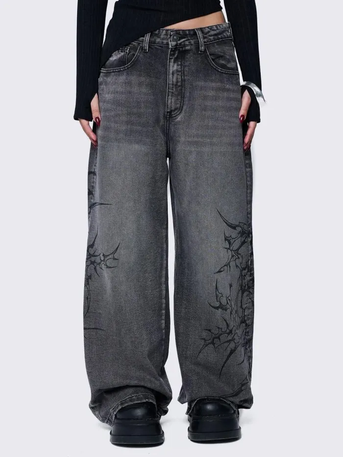 Blaze Grey Graphic Baggy Jeans Women Minga London Bottoms