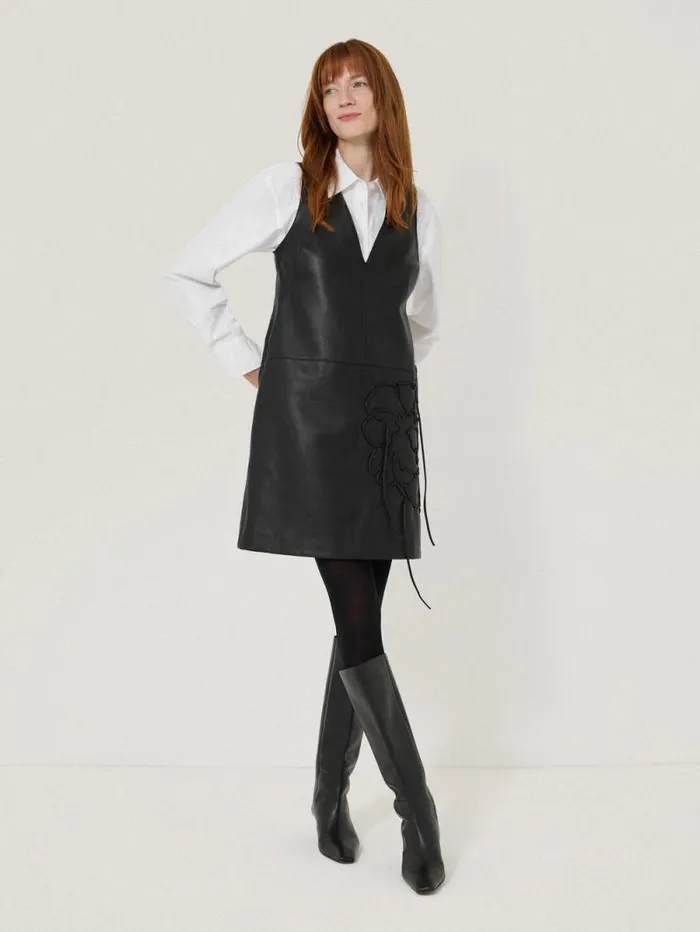 Bleeker Leather Applique Dress Black Women Jigsaw Party