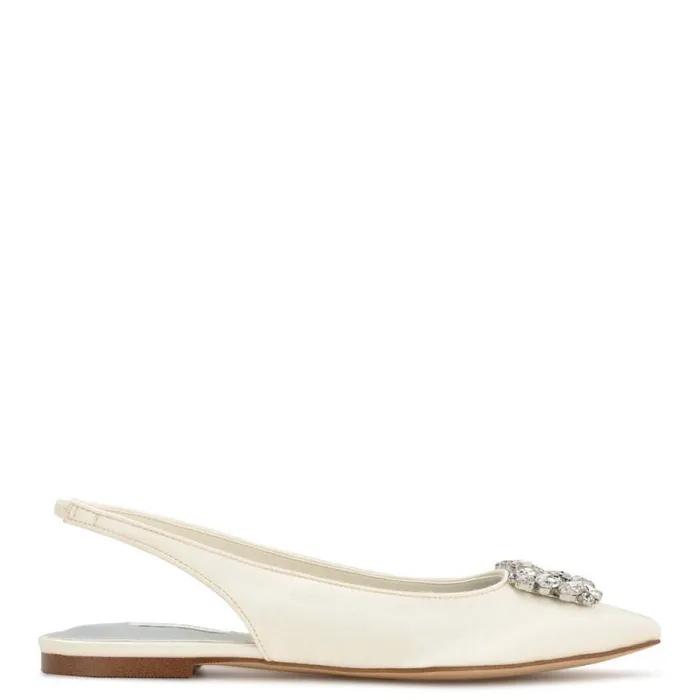 Blingy Slingback Flats Ivory Crystal Satin Women Nine West Flats
