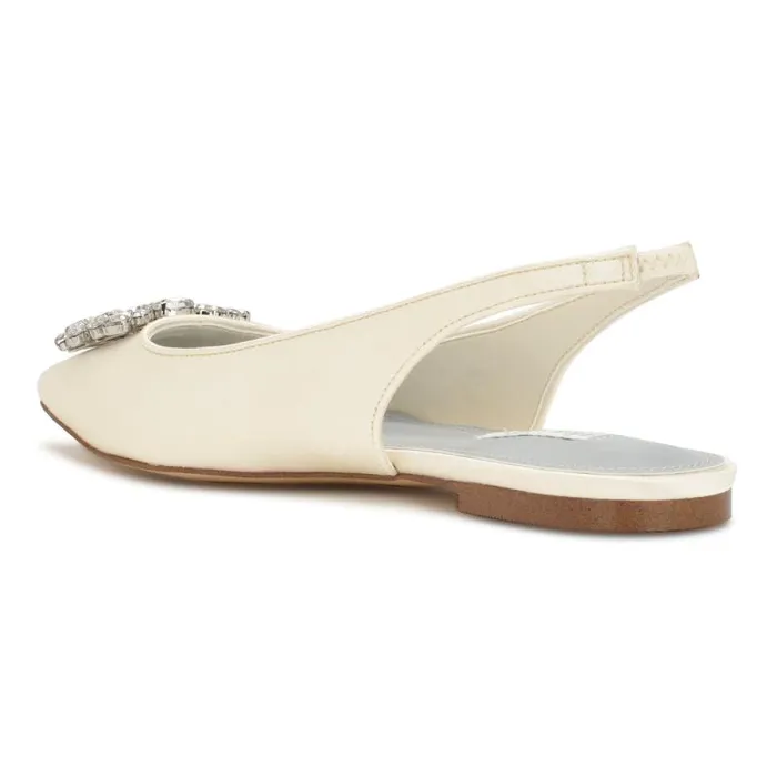 Blingy Slingback Flats Ivory Crystal Satin Women Nine West Flats Blingy Slingback Flats Ivory Crystal Satin Women Nine West Flats