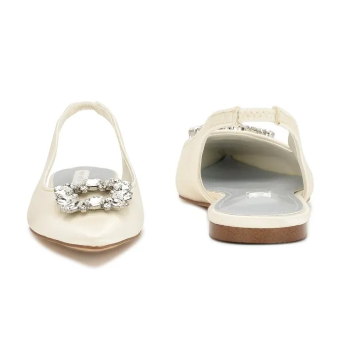 Blingy Slingback Flats Ivory Crystal Satin Women Nine West Flats Blingy Slingback Flats Ivory Crystal Satin Women Nine West Flats