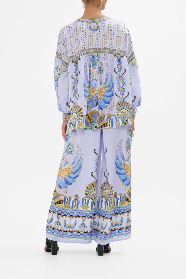 BLOUSON BLOUSE WITH NECK TIE UNDER SCARAB SKIES Under Scarab Skies Womens Camilla Blouses and Shirts BLOUSON BLOUSE WITH NECK TIE UNDER SCARAB SKIES Under Scarab Skies Womens Camilla Blouses and Shirts