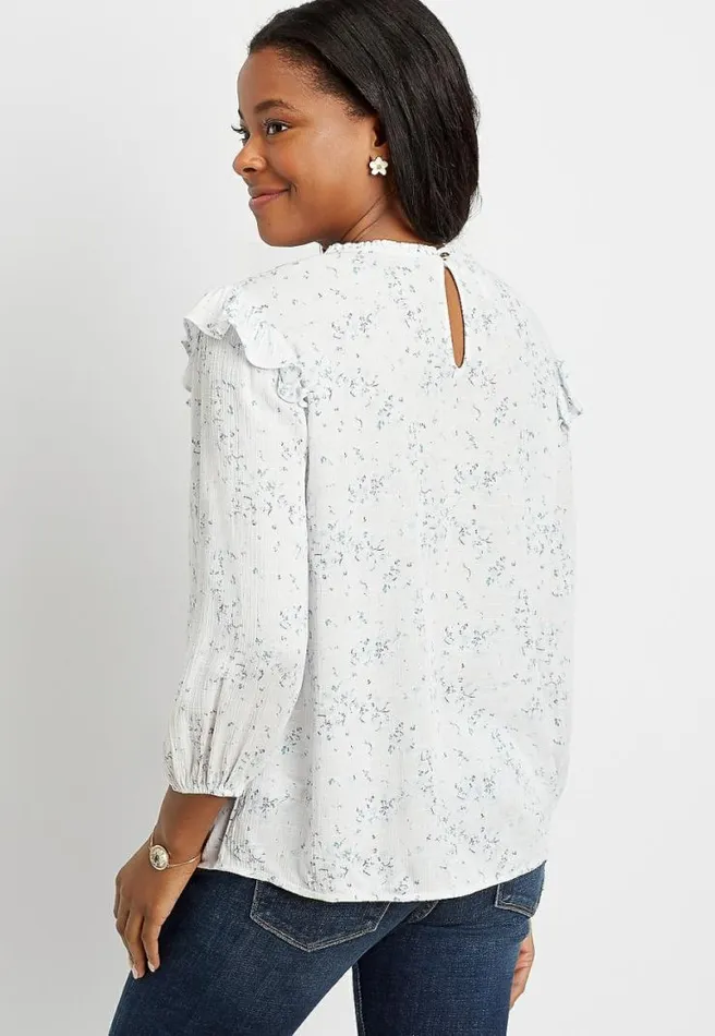 Blue Floral Lace 34 Sleeve Swing Top Women Maurices Tops