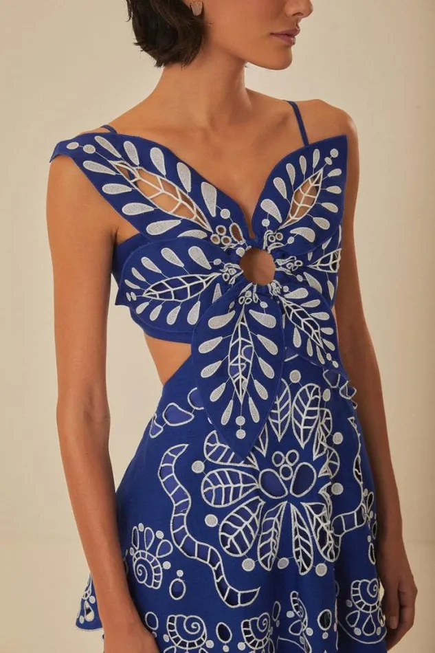 Blue Flower Richelieu Euroflax Premium Linen Midi Dress Women FARM Rio Midi Dresses