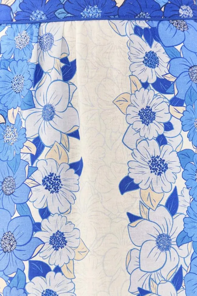 Blue Flower Stripes Midi Skirt Women FARM Rio Skirts