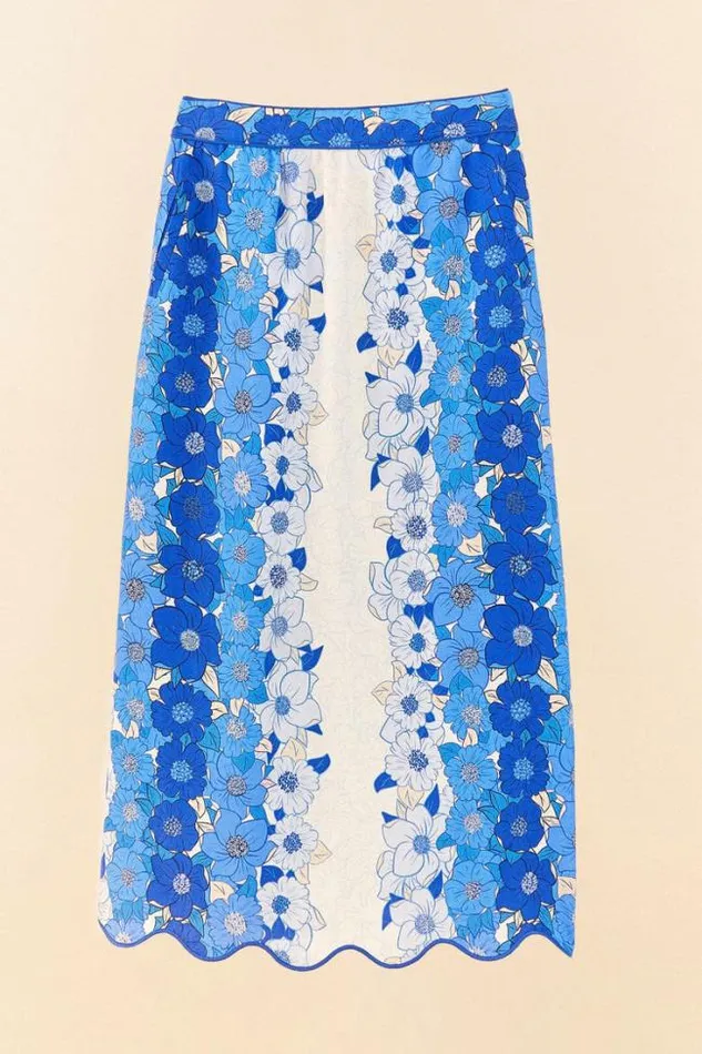 Blue Flower Stripes Midi Skirt Women FARM Rio Skirts