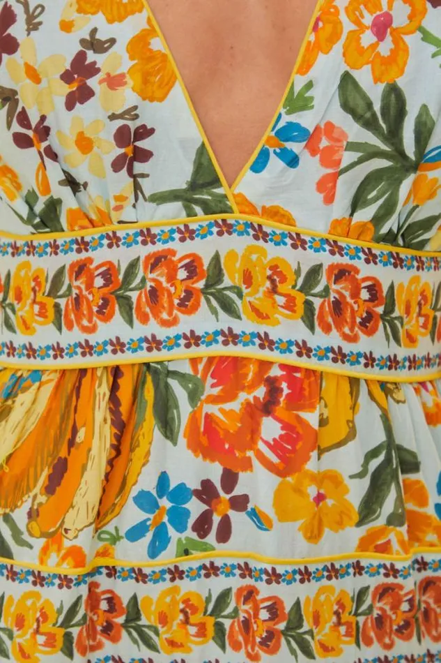 Blue Spring Bananas Midi Dress Women FARM Rio Midi Dresses