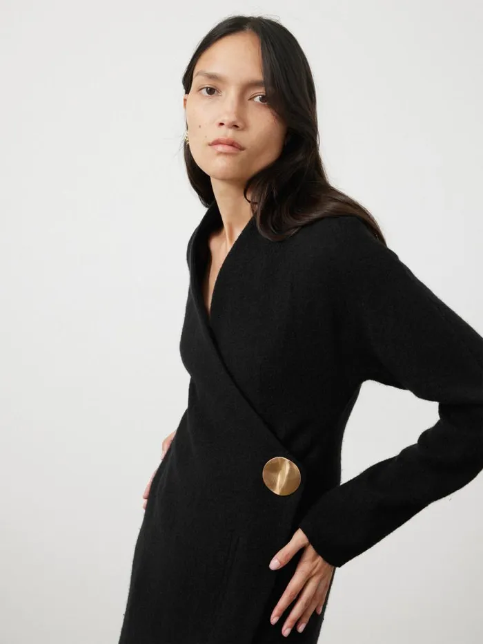 Boiled Wool Blend Disc Dress Black Women Jigsaw Dresses and Jumpsuits