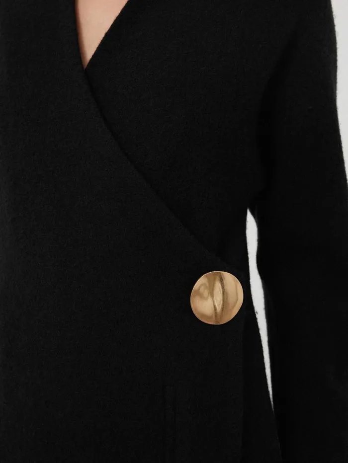 Boiled Wool Blend Disc Dress Black Women Jigsaw Dresses and Jumpsuits