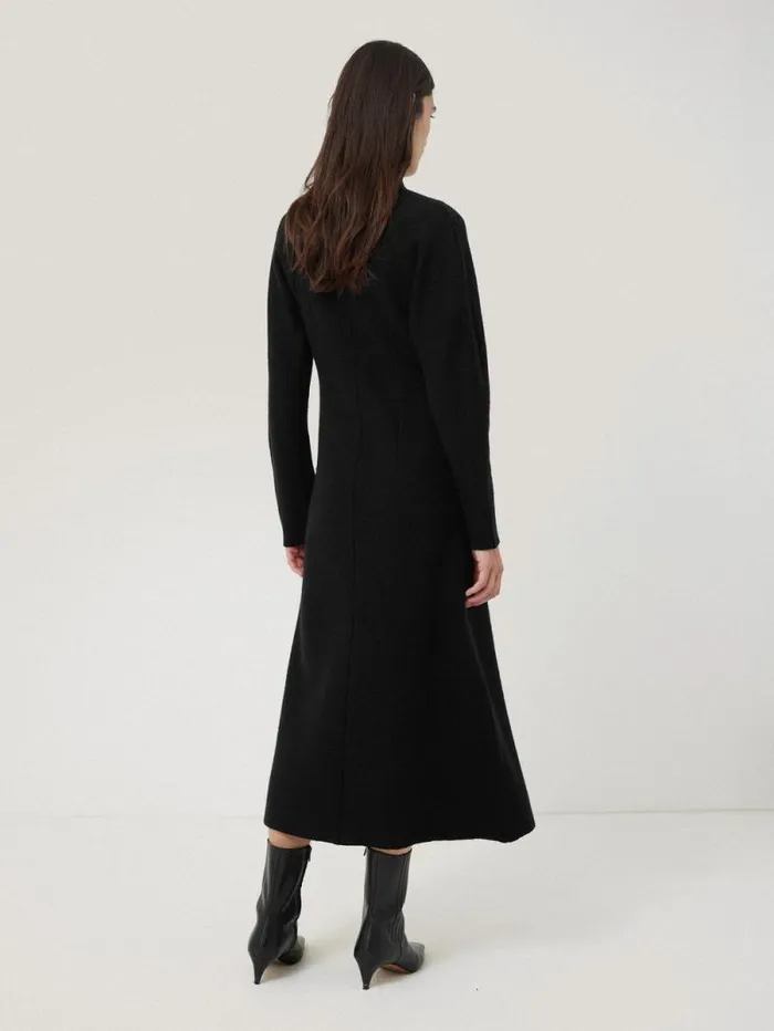 Boiled Wool Blend Disc Dress Black Women Jigsaw Dresses and Jumpsuits