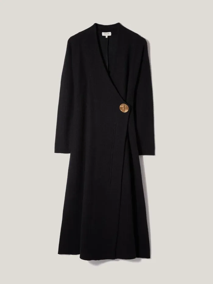 Boiled Wool Blend Disc Dress Black Women Jigsaw Dresses and Jumpsuits