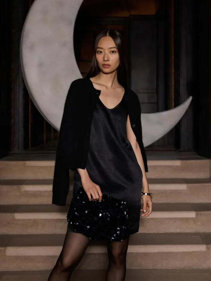 Bonded Satin Mini Dress Black Women Jigsaw Dresses and Jumpsuits