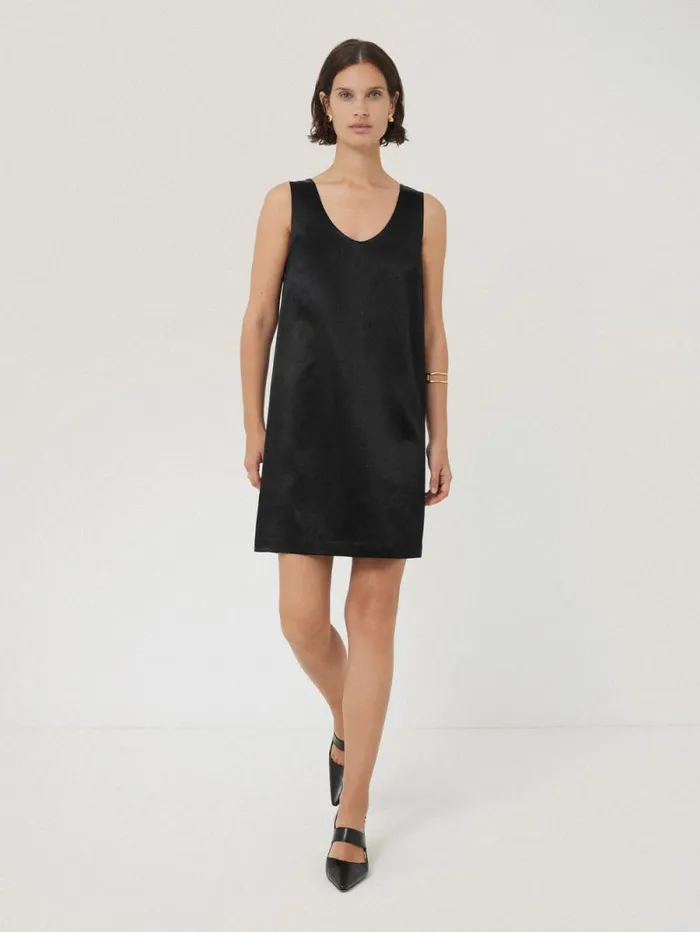 Bonded Satin Mini Dress Black Women Jigsaw Dresses and Jumpsuits