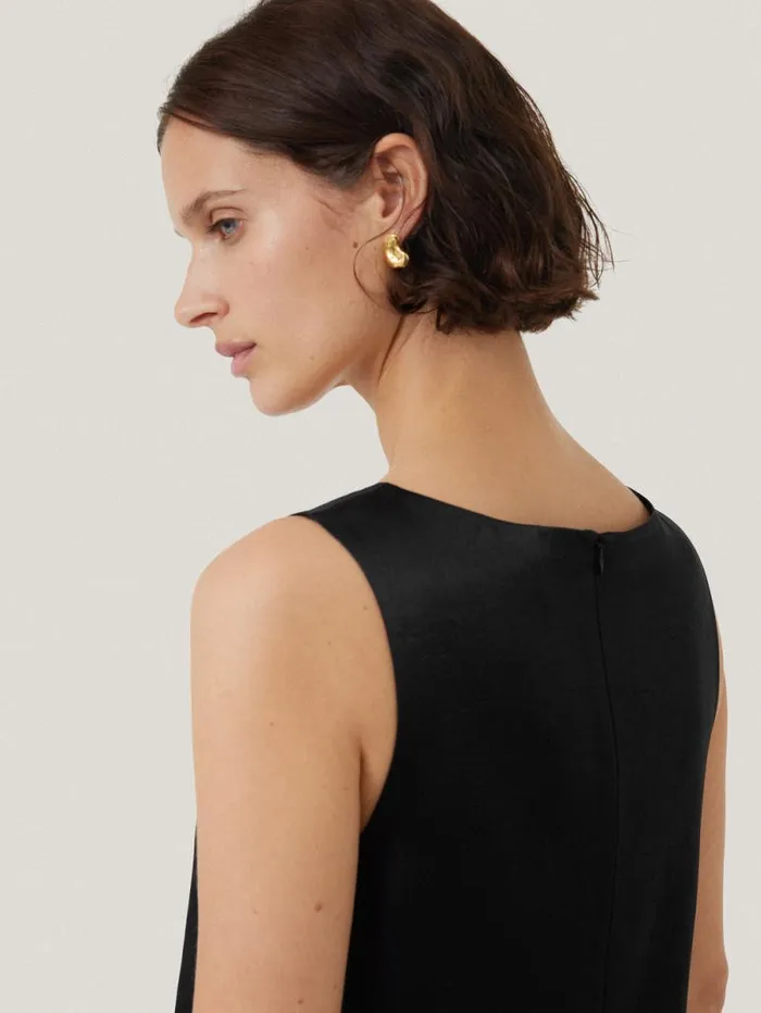 Bonded Satin Mini Dress Black Women Jigsaw Dresses and Jumpsuits
