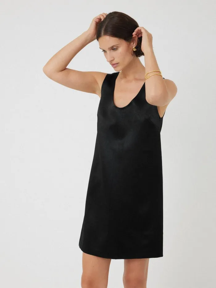 Bonded Satin Mini Dress Black Women Jigsaw Dresses and Jumpsuits