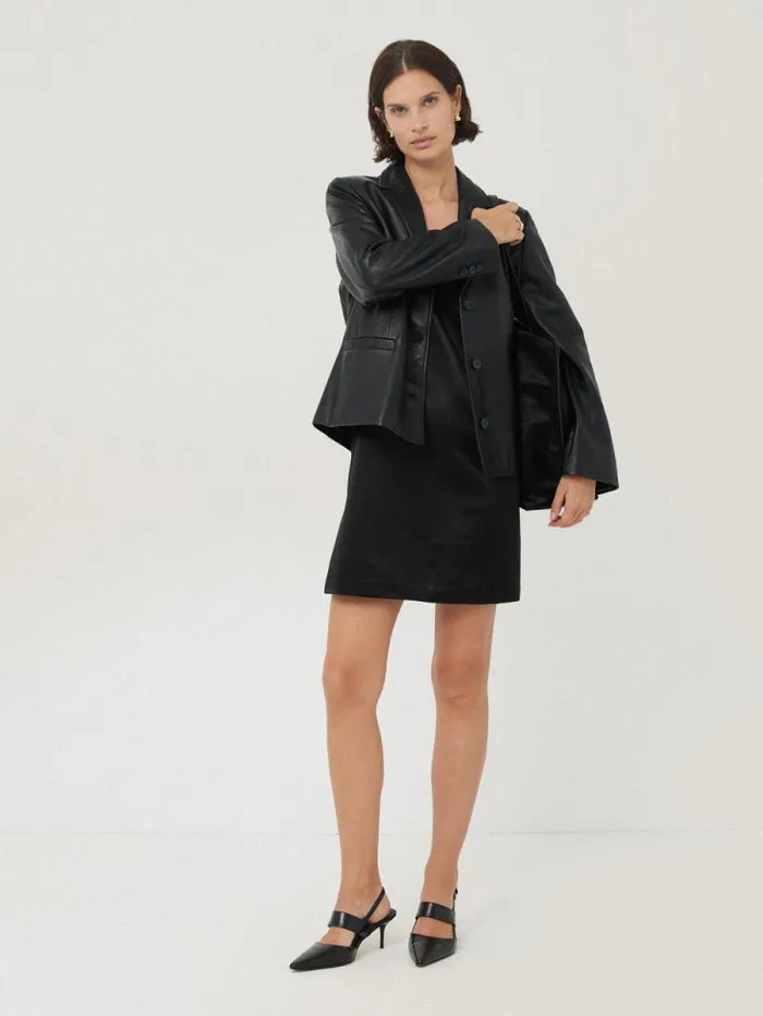 Bonded Satin Mini Dress Black Women Jigsaw Dresses and Jumpsuits