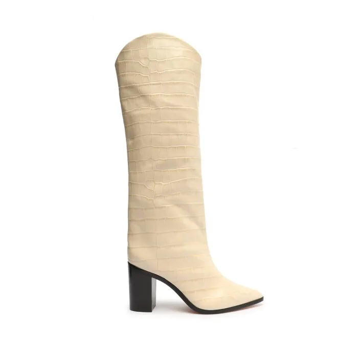 Boots Maryana Block CrocodileEmbossed Leather Boot Eggshell Schutz Shoes Boots