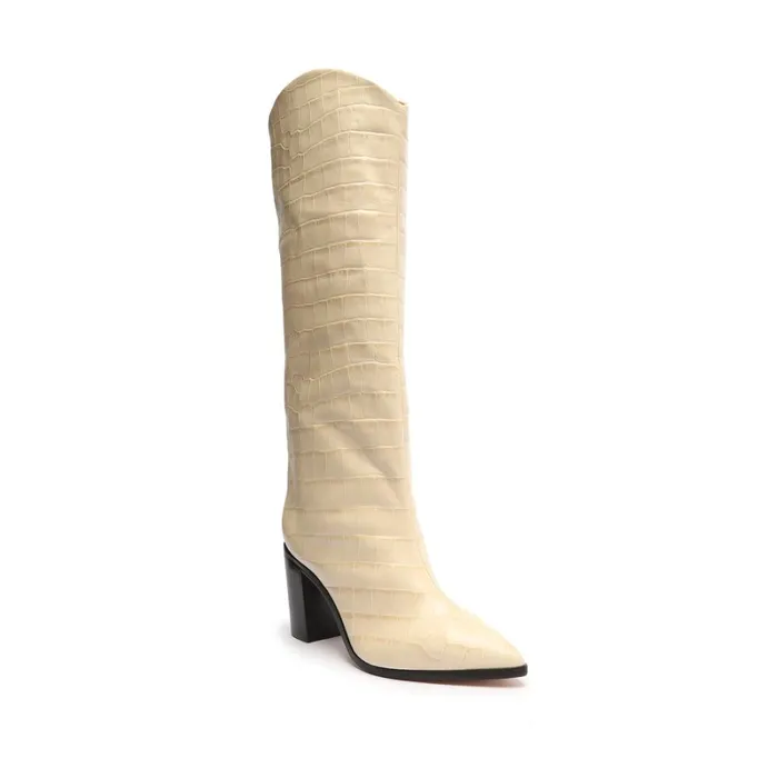 Boots Maryana Block CrocodileEmbossed Leather Boot Eggshell Schutz Shoes Boots Boots Maryana Block CrocodileEmbossed Leather Boot Eggshell Schutz Shoes Boots
