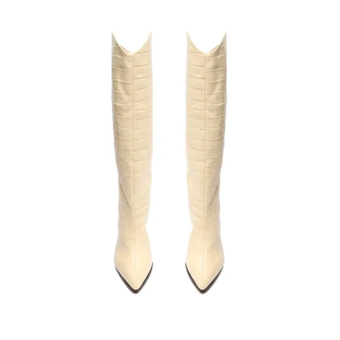Boots Maryana Block CrocodileEmbossed Leather Boot Eggshell Schutz Shoes Boots Boots Maryana Block CrocodileEmbossed Leather Boot Eggshell Schutz Shoes Boots