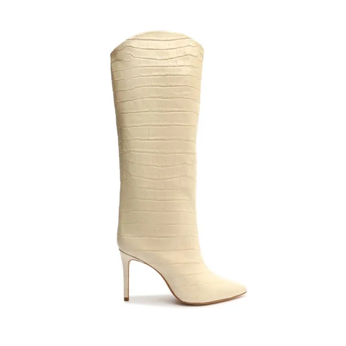 Boots Maryana CrocodileEmbossed Leather Boot Eggshell Schutz Shoes Boots