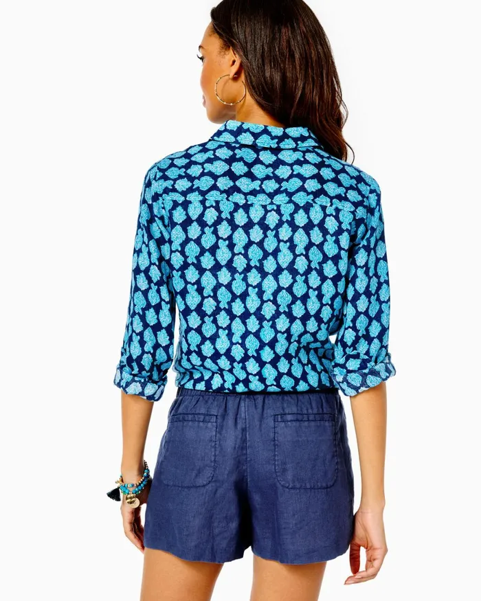 Bottoms Women Lilly Pulitzer 4034 Lilo Linen Short Low Tide Navy