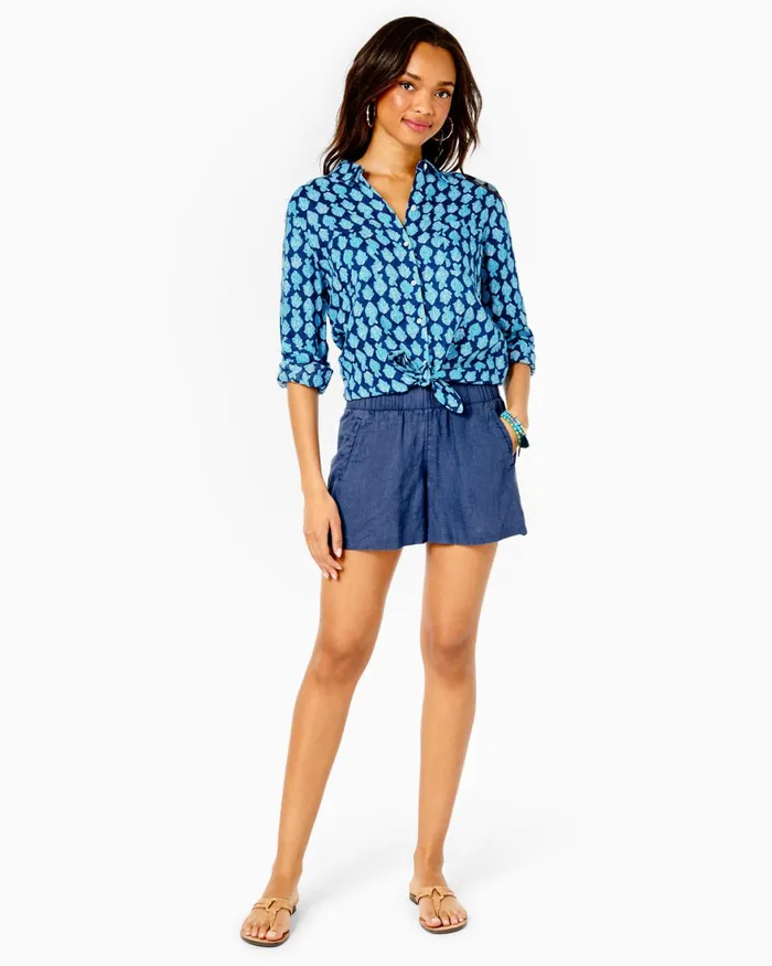 Bottoms Women Lilly Pulitzer 4034 Lilo Linen Short Low Tide Navy Bottoms Women Lilly Pulitzer 4034 Lilo Linen Short Low Tide Navy