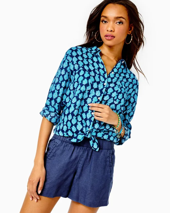 Bottoms Women Lilly Pulitzer 4034 Lilo Linen Short Low Tide Navy Bottoms Women Lilly Pulitzer 4034 Lilo Linen Short Low Tide Navy