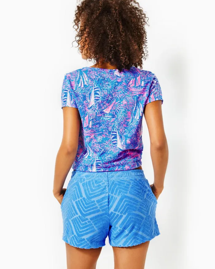 Bottoms Women Lilly Pulitzer 4034 Peppi Knit Short Boca Blue Lilly Zig Zag