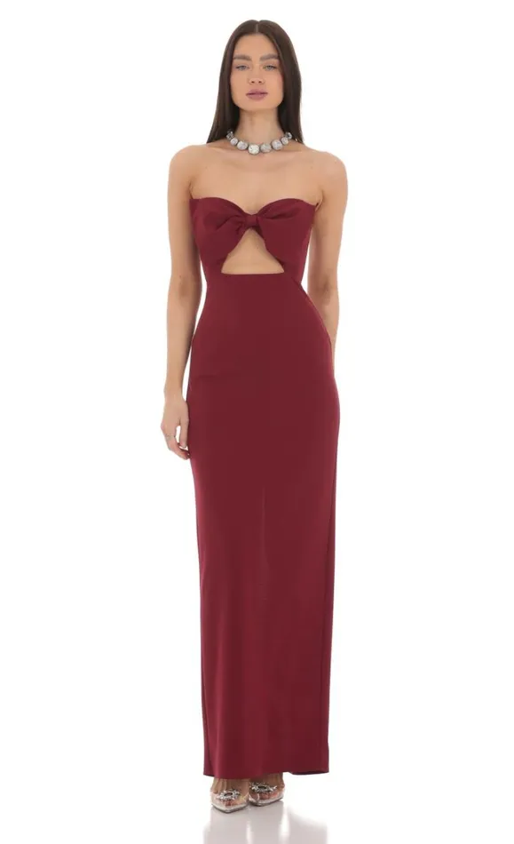 Bow Cutout Strapless Maxi Dress Maroon Women LUCY IN THE SKY Maxi Dresses