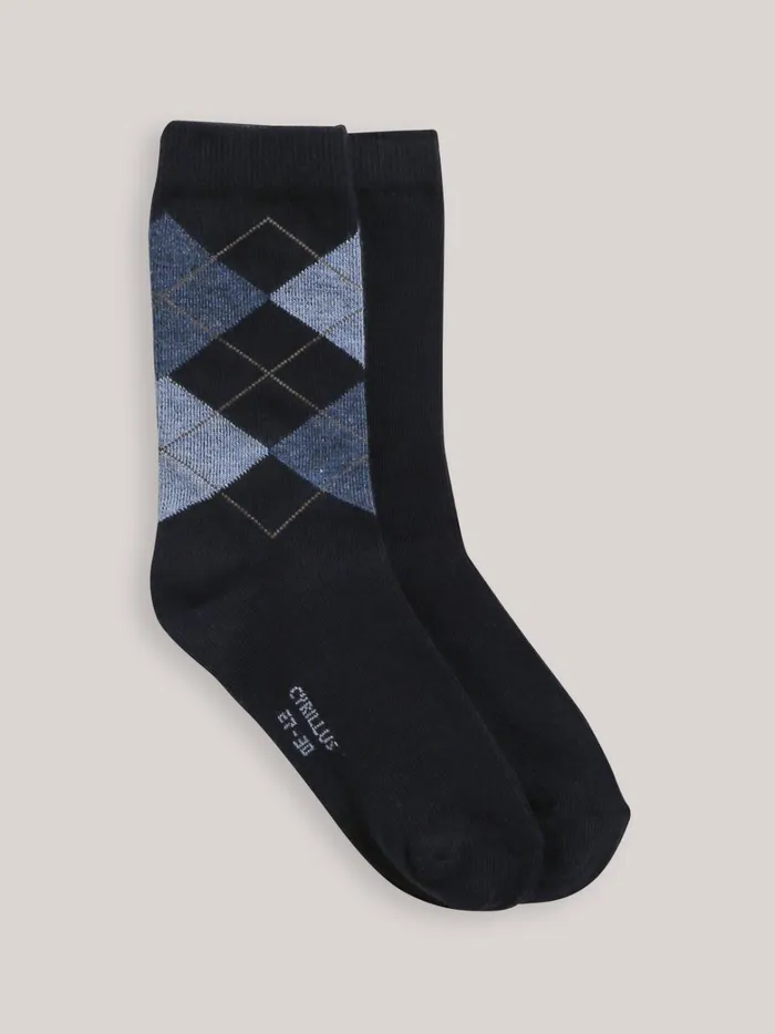 Boys Accessories Cyrillus Pack Of 2 Pairs Of Plain And Intersia Socks 6391 Bleu Fonce Bicolorm Boys Accessories Cyrillus Pack Of 2 Pairs Of Plain And Intersia Socks 6391 Bleu Fonce Bicolorm