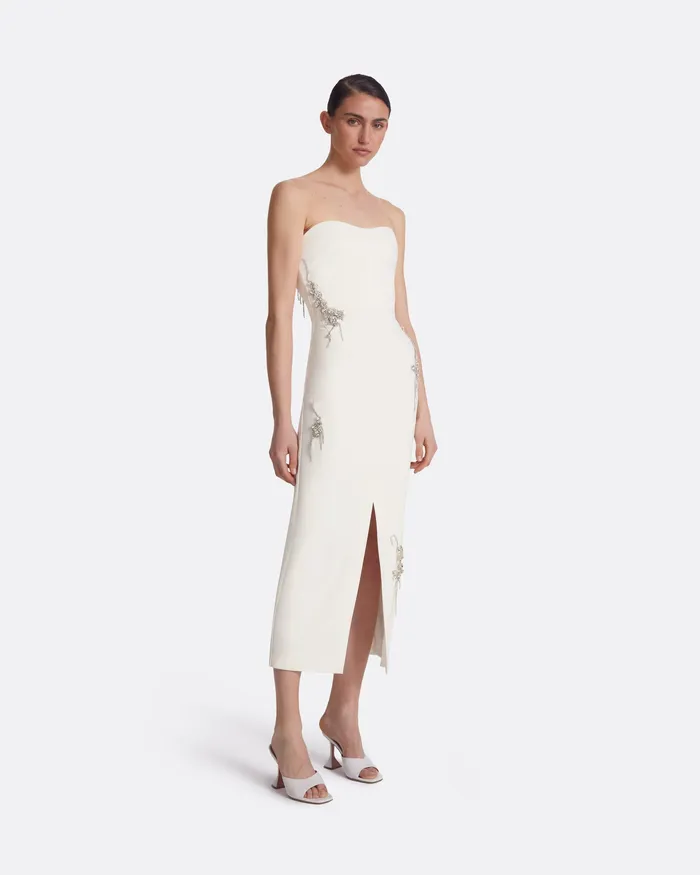 Bridal Peggie Ivory Embroidered Midi Dress Ivory Safiyaa Women