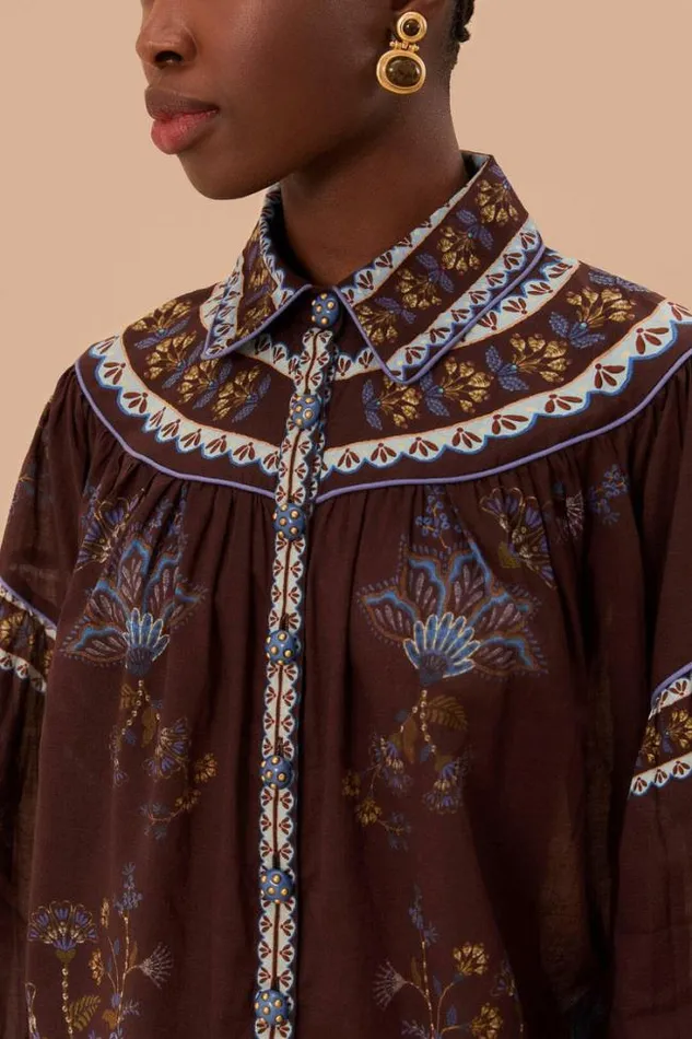Brown Embroidered Garden Blouse Women FARM Rio Blouses