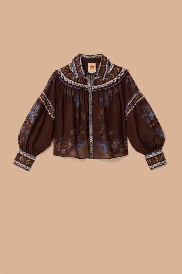 Brown Embroidered Garden Blouse Women FARM Rio Blouses