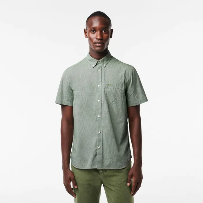 Button Down Shirts Men Lacoste Men039s Regular Fit Gingham Print Shirt White Green 737