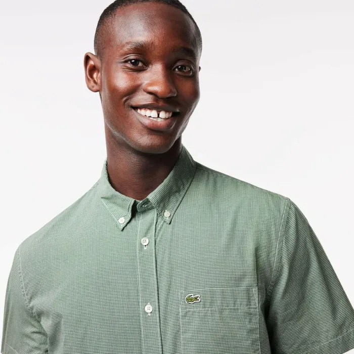 Button Down Shirts Men Lacoste Men039s Regular Fit Gingham Print Shirt White Green 737