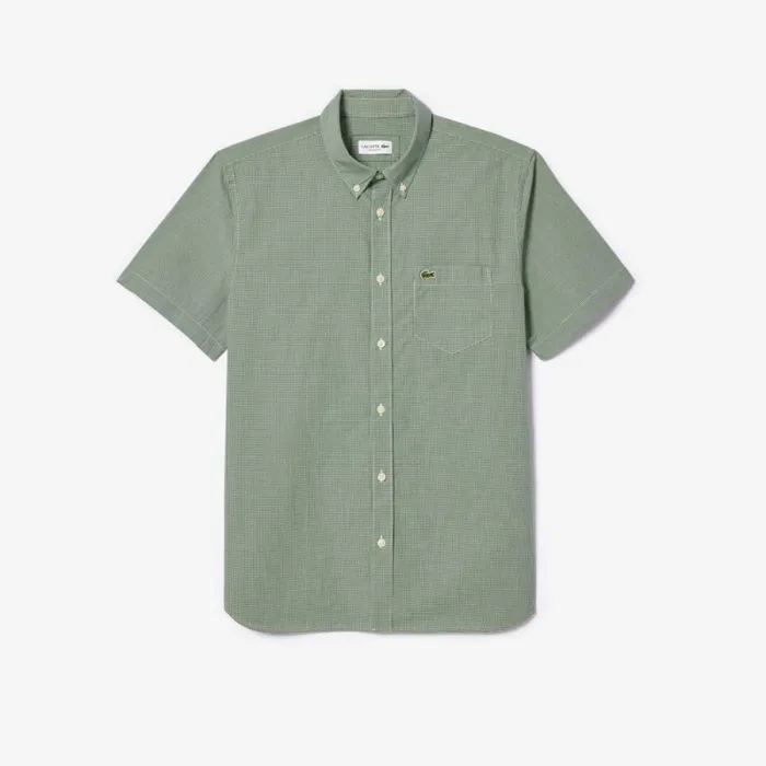 Button Down Shirts Men Lacoste Men039s Regular Fit Gingham Print Shirt White Green 737