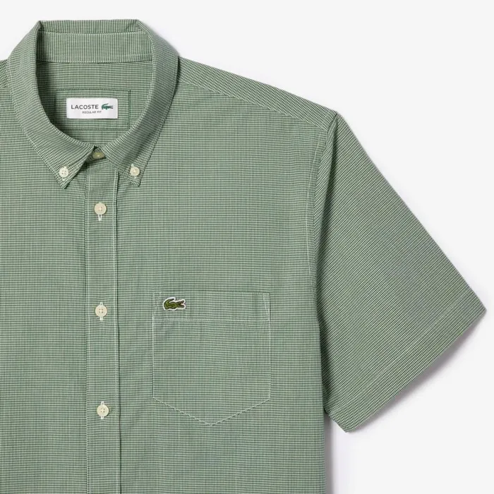 Button Down Shirts Men Lacoste Men039s Regular Fit Gingham Print Shirt White Green 737