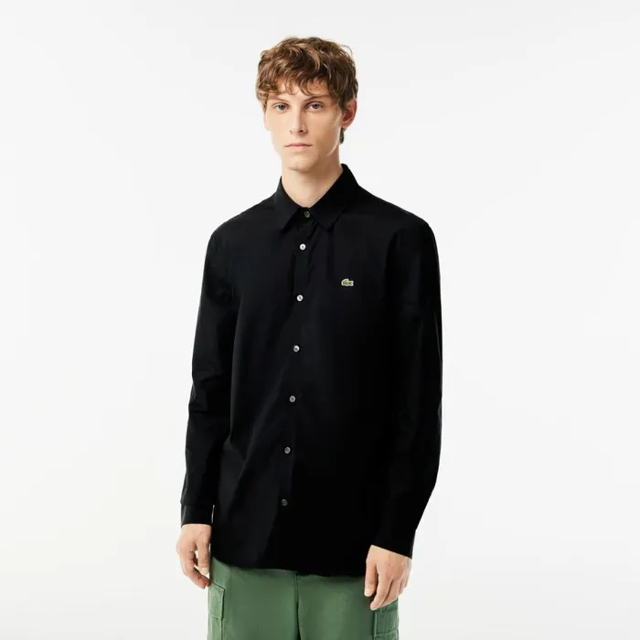 Button Down Shirts Men Lacoste Men039s Slim Fit Stretch Cotton Poplin Shirt Black 031