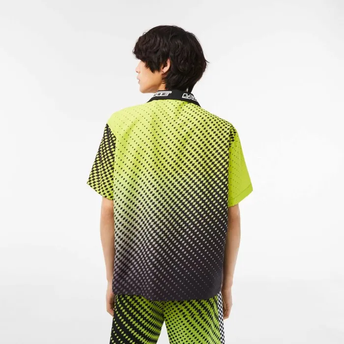 Button Down Shirts Men Lacoste Mens Short Sleeve Ombr Checkerboard Print Shirt Yellow Black G65