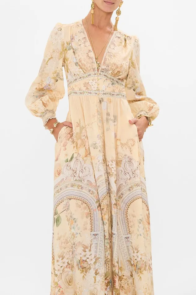 BUTTON DRESS WITH SHAPED WAISTBAND ADORNED IN ANTIQUITY Adorned In Antiquity Womens Camilla Dresses